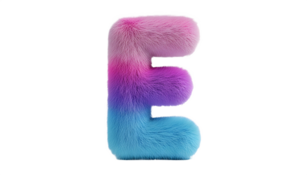 A fluffy letter e with a gradient color scheme on transparent background, png