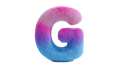Fluffy letter g with pink purple and blue colors on transparent background, png