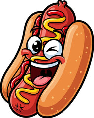 winking hot dog mascot delivers vibrant energy, a delicious brand icon, isolated on transparent background