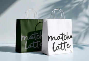 Stylish Matcha Latte Paper Bags Mockup PSD