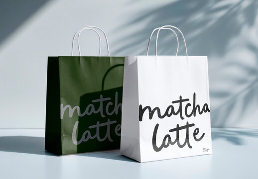 Stylish Matcha Latte Paper Bags Mockup PSD