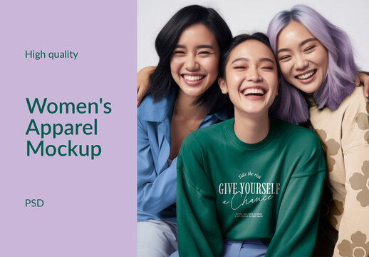 Smiling Women Apparel Mockup PSD