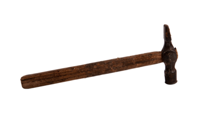 Rustic antique hammer with a wooden handle, isolated a