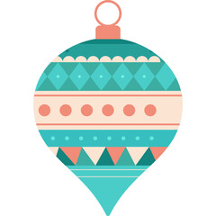 Teal And Peach Christmas Bauble Ornament With Geometric Patterns And Diamond Shapes Isolated On White Background Festive Holiday Decoration Detail