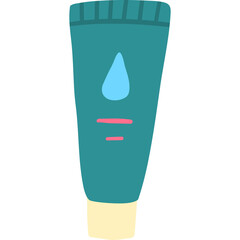 Teal Blue Toiletry Tube with Cream Colored Cap and Blue Water Droplet Icon on White Background Minimalist Cartoon Style