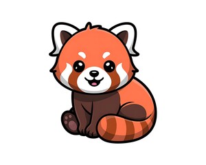 Fototapeta premium Cute cartoon red panda sitting and smiling with striped tail