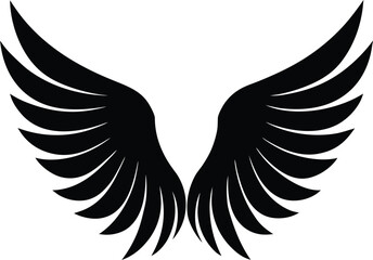 Angel wings silhouette Black feathered wings silhouette on background