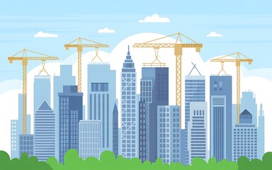 Obraz premium Modern cityscape under construction with cranes and tall buildings