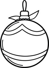Simple round christmas ornament line art with bow decoration 3