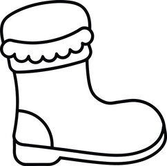 Black outline Santa boot with fluffy trim christmas