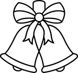 Two Christmas Bells Tied With Ribbon Bow Line Art holiday 6