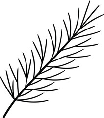 Black line art pine branch on background needle tree 1
