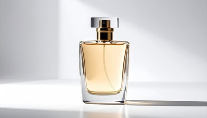 Amber perfume bottle, clear glass, gold accents