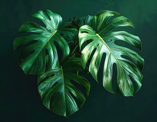 Lush green monstera leaves