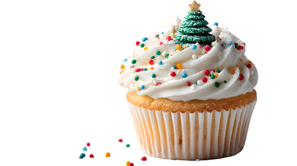 christmas cupcake with tree topper isolated on white