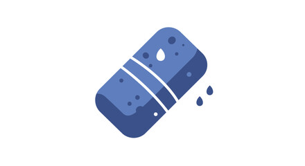 A Minimalist Illustration of a Blue Sponge with Water Droplets on a White Background