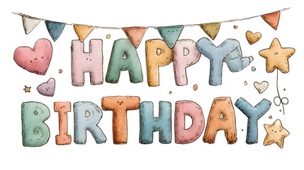 hand drawn happy birthday lattering decoration isolated on white background