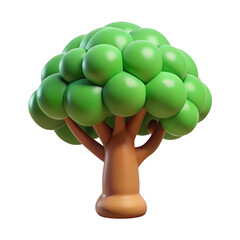 3d stylized green tree isolated on transparent background