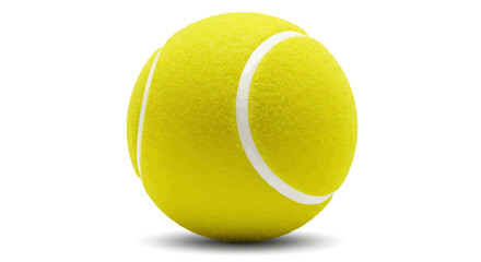 Bright yellow tennis ball with white stripes on a clean white background