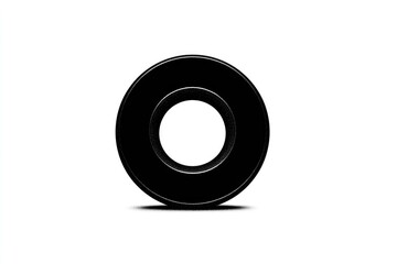 Black, circular object with central hole, isolated on white