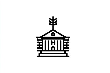 Stylized line drawing of a classical building with a unique tree-like finial