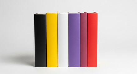Minimalist Colorful Blank Books Standing on White Background for Education and Design
