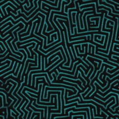 Teal labyrinthine pattern on dark background