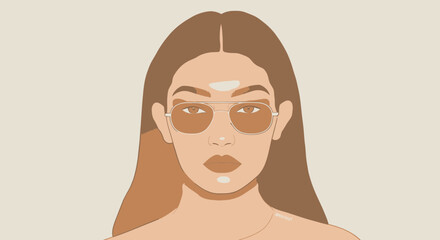Illustration of a stylish woman with sunglasses in neutral tones on a light background