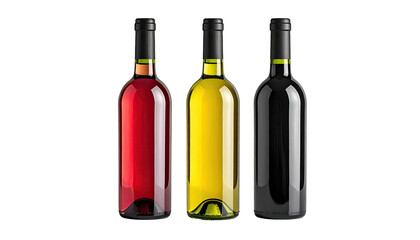 Three wine bottles red, white, and dark on a black backdrop