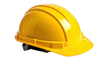 Shiny yellow hard hat with ribbed design on a black background