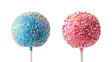 Vibrant Blue Cake Pop Heavily Covered in Rainbow Sprinkles isolated on a transparent background