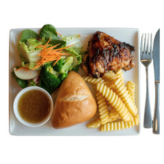 A breakfast plate with grilled chicken wings on transparent background