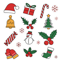 Colorful Christmas Decoration Elements for Holiday Projects