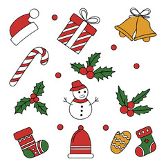Merry Christmas Vector Set with Decorations