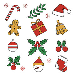 Merry Christmas Vector Set with Decorations