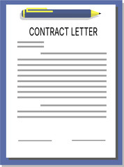 Simple Vector Illustration of a Signed Contract Letter Document on a Clipboard