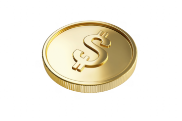 Golden dollar coin isolated on a transparent background
