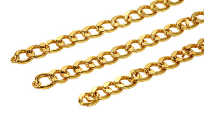 Three gold chains diagonally across the black background