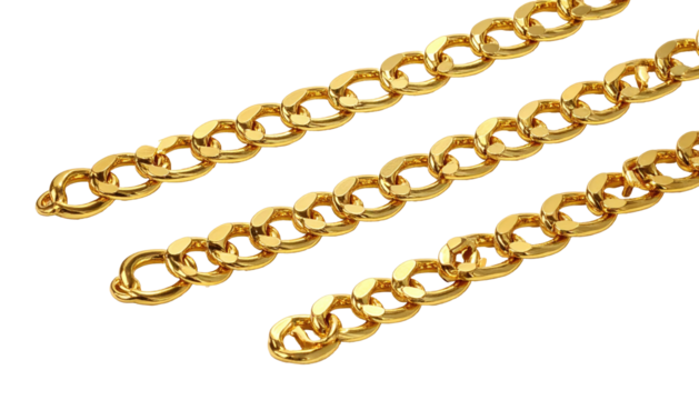 Three gold chains diagonally across the black background