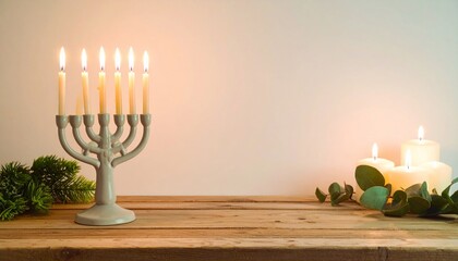 A Peaceful Hanukkah Scene with Menorah and Candles