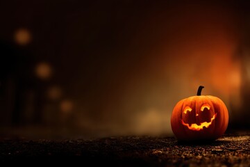 Halloween wallpaper featuring a glowing pumpkin against a gradient background with a dark atmospheric feel perfect for seasonal decorations and themed events
