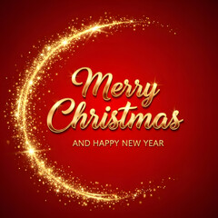 Luxurious Merry Christmas and Happy New Year Card – Golden Text on Crimson Red Background