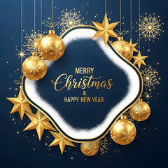 Opulent Festive Greeting – Blue and Gold Christmas and New Year Celebration Illustration