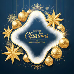 Opulent Festive Greeting – Blue and Gold Christmas and New Year Celebration Illustration