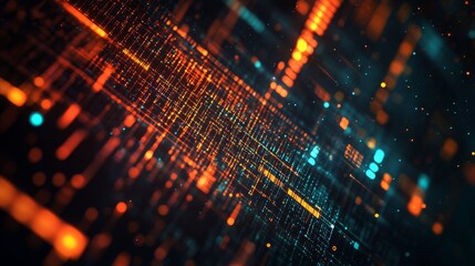 Digital lock, glowing, intricate, complex, binary code streams, flowing, dynamic, data points, network nodes, connections, cybersecurity, abstract, digital art, vibrant colors, dark background, high