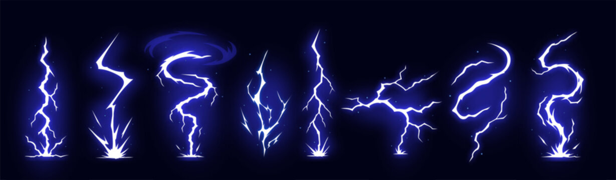 Manga thunder effect shows comic bolt lightning vector strike. Manga thunder flow and storm bg work as electric ray asset. Digital vfx sprite for game magic hit, cartoon energy or anime attack.
