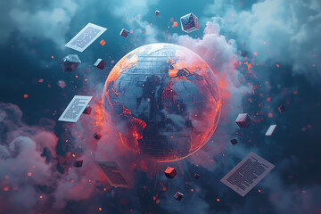 Fototapeta premium AI Technology and Global Interaction Digital Illustration Showing Artificial Intelligence, Worldwide Network Connectivity, and Futuristic Innovation AI generated