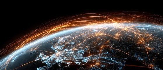 global cashless payment network, glowing data lines around world map, futuristic fintech theme
