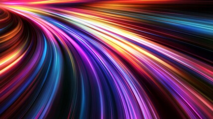 Streaking light beams, curved lines, vibrant hues, motion blur, abstract background, modern, high-speed, sense of movement, poster design, dynamic energy, digital illustration, ultra-realistic.