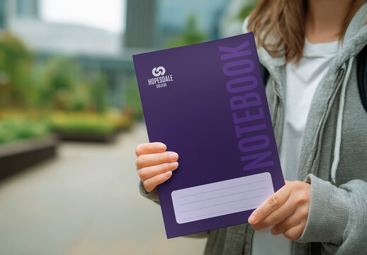 Student Holding Purple Notebook Mockup PSD